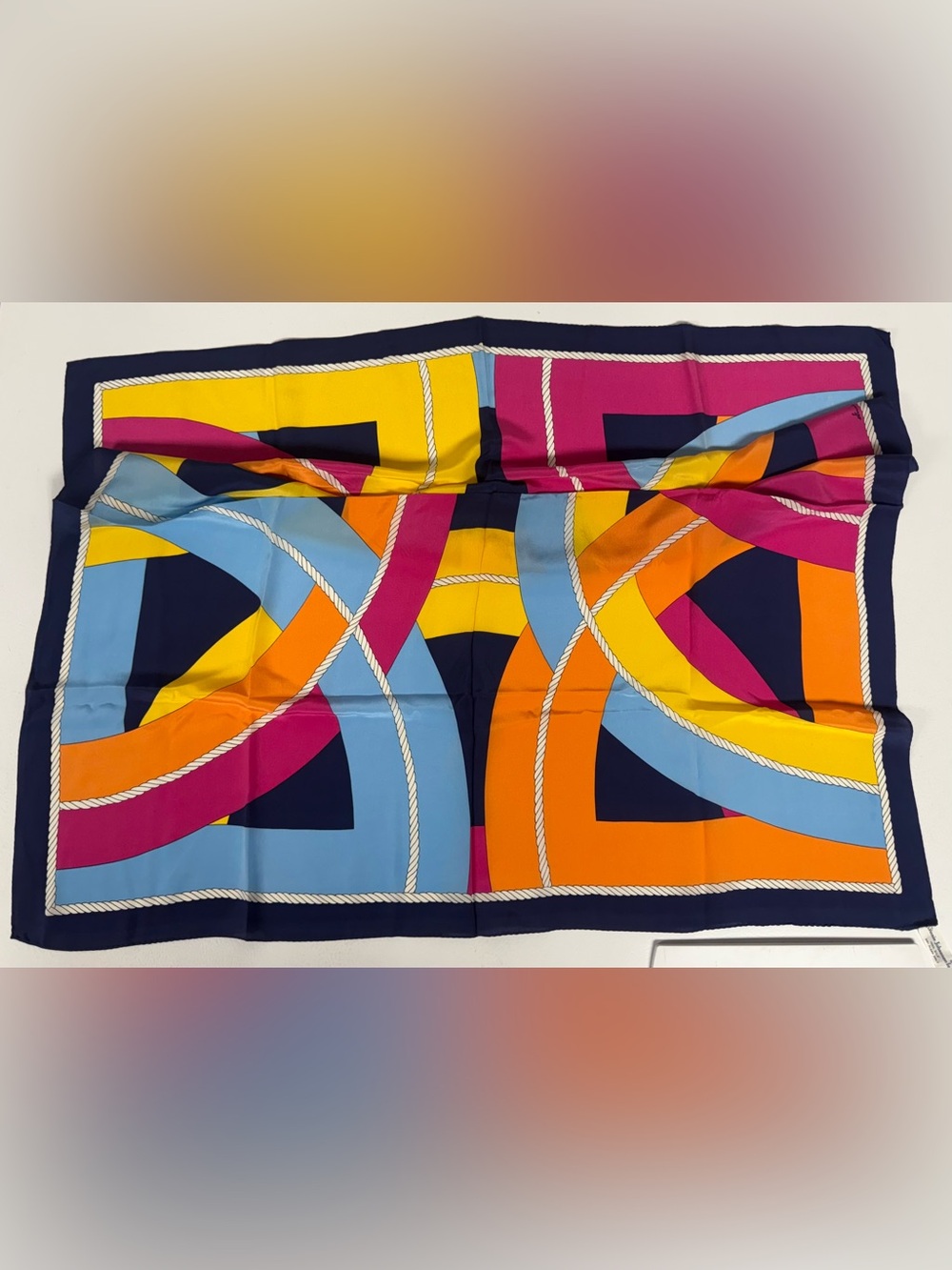 Vtg Ginnie Johansen Silk Japan Scarf Geometric Nautical Rope Colorful 33” Square - Picture 5 of 7